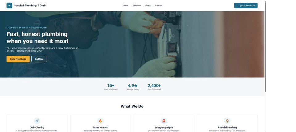 Example plumbing business homepage