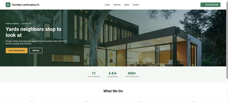 Example landscaping business homepage